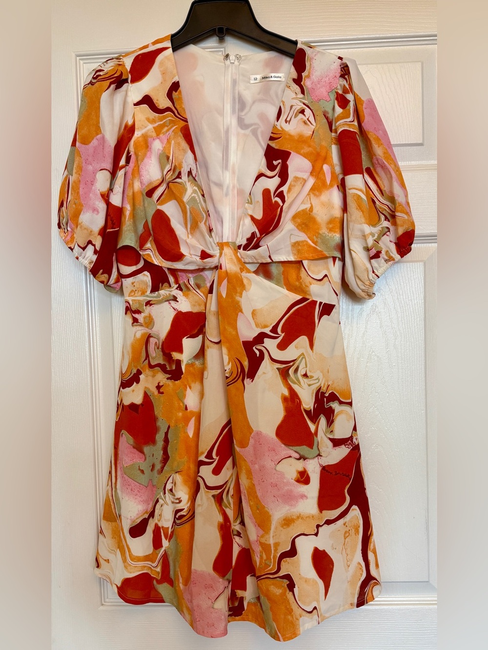 Mika and Gala Abstract Swirl Print Mini Dress in Warm Tones Womens 12